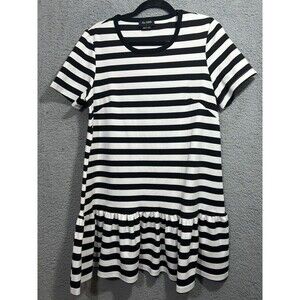 The Fifth Women Large Black White Striped Casual Dress